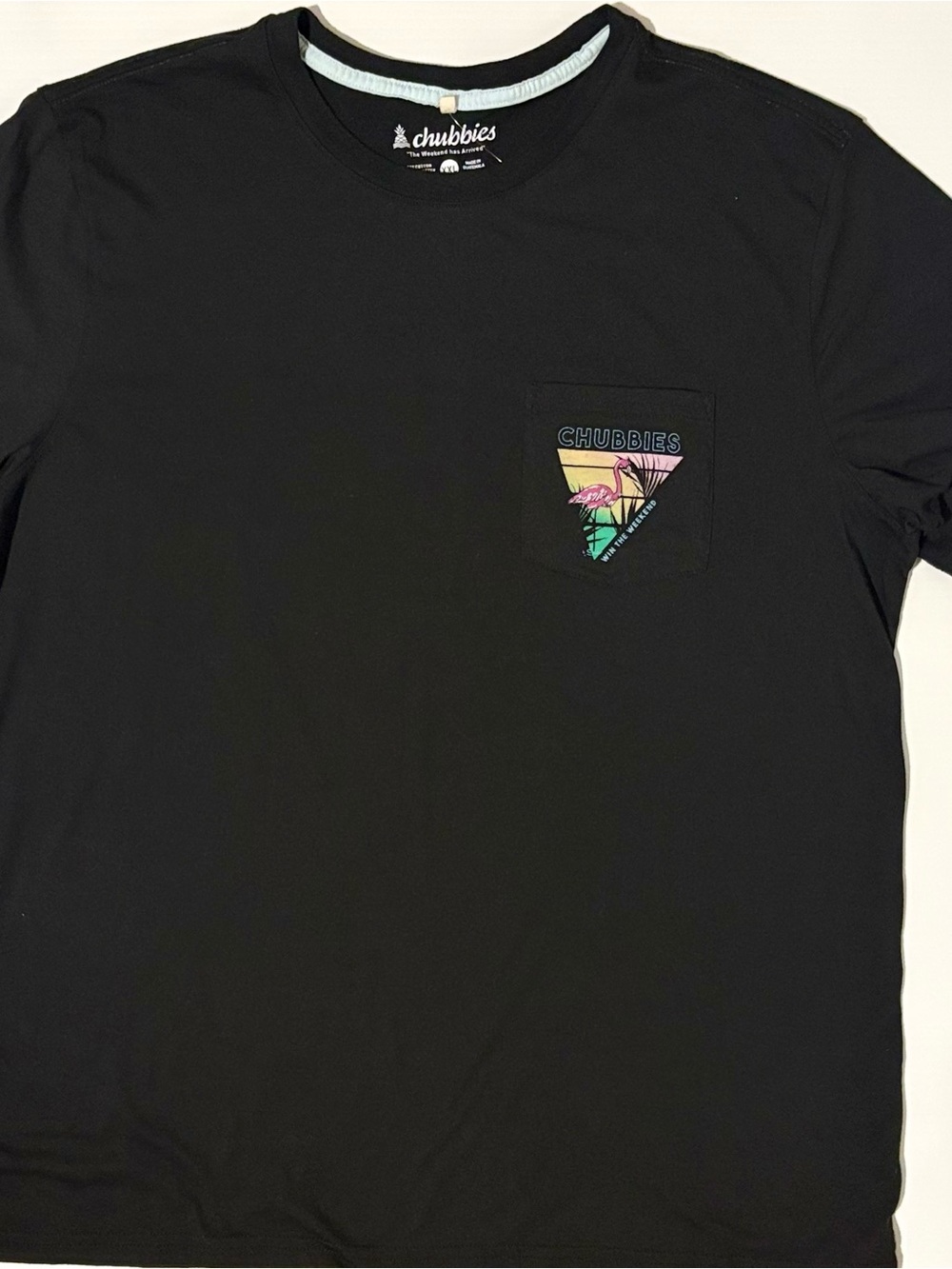 Chubbies Mens XXL Black Flamingo Graphic Pocket T Shirt Win The Weekend
